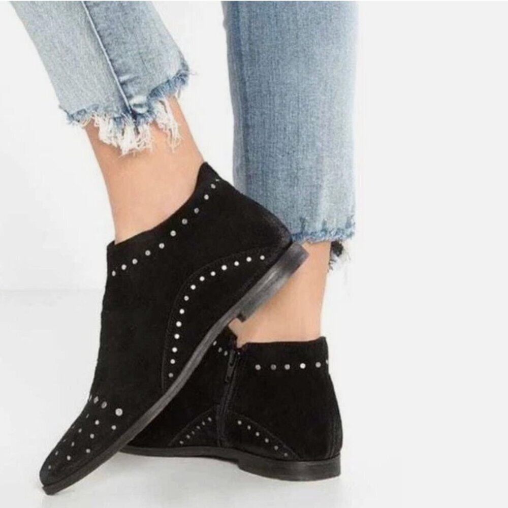 Free People Aquarian Ankle Booties Suede Studded Metal Boots Black Silver Size 8